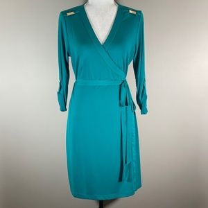 CALVIN KLEIN Peacock Teal True Wrap Dress NWOT